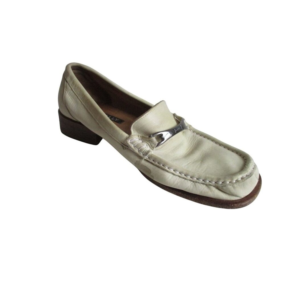 *Classic Bally Cream Leather Loafer Flat Slip-On Moccasin